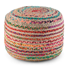 Round Multi Color Handcrafted Cotton Jute Pouf Seating - Omega Lifestyles