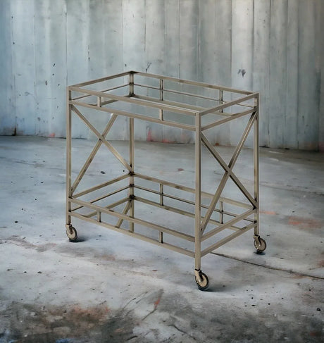 Antique Gold Mirrored Metal Serving Cart With Casters - Omega Lifestyles