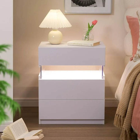 Set Of 2 Modern LED Lighted Nightstands With Storage - Omega Lifestyles