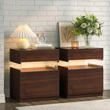 Set Of 2 Modern LED Lighted Nightstands With Storage - Omega Lifestyles
