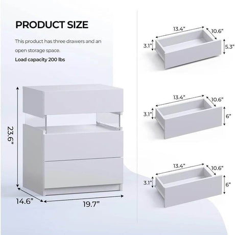 Set Of 2 Modern LED Lighted Nightstands With Storage - Omega Lifestyles