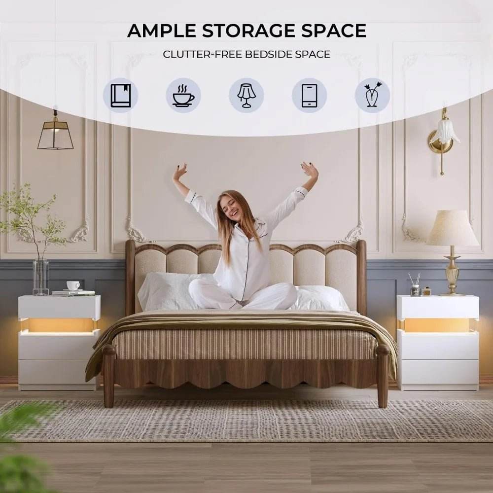 Set Of 2 Modern LED Lighted Nightstands With Storage - Omega Lifestyles