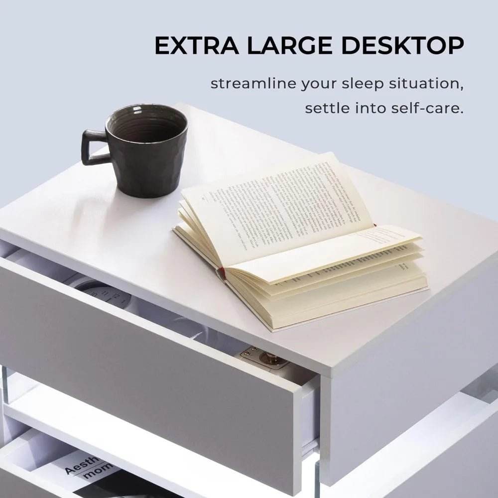 Set Of 2 Modern LED Lighted Nightstands With Storage - Omega Lifestyles