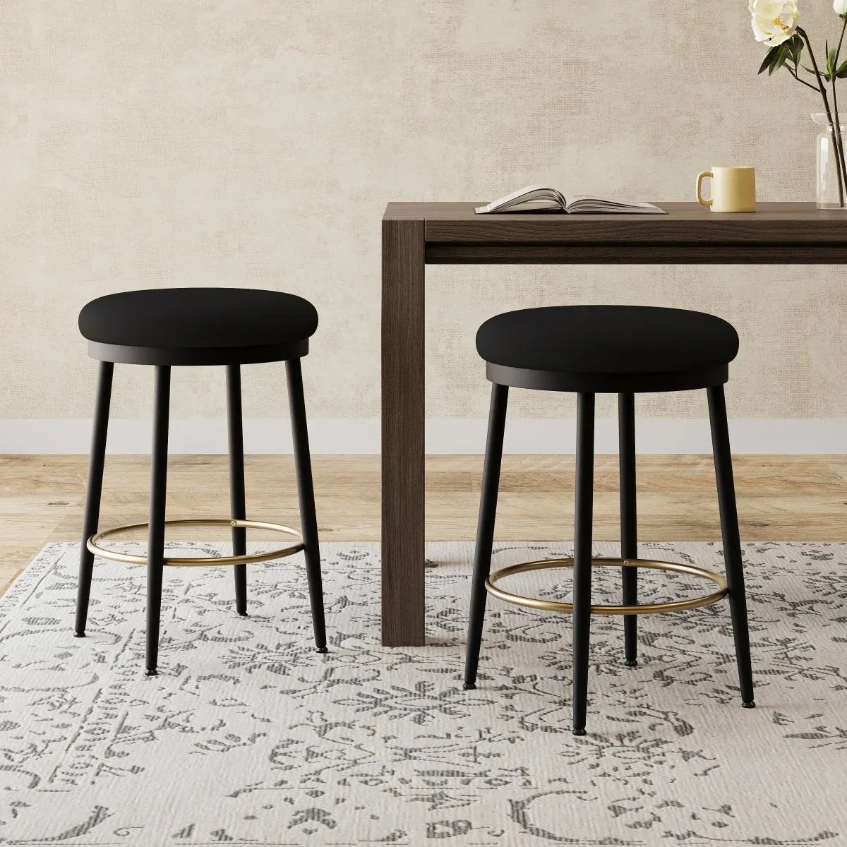 Modern Fabric Metal Counter Stools Set of 2 - Omega Lifestyles