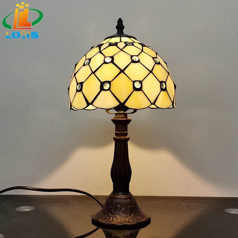 Scandinavian Minimalist Stained Glass Desk Lamp With Bronze Base - Omega Lifestyles