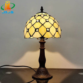 Scandinavian Minimalist Stained Glass Desk Lamp With Bronze Base - Omega Lifestyles