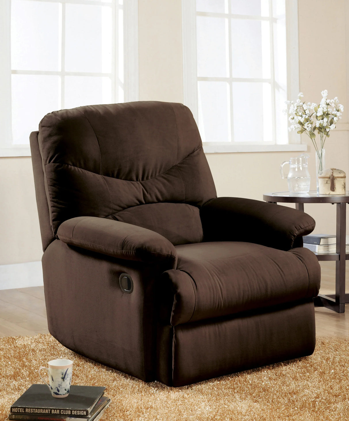 Chocolate Microfiber Motion Glider Recliner With Reclining Function - Omega Lifestyles