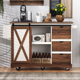 Farmhouse Sliding Barn Door Kitchen Island Cart - Omega Lifestyles