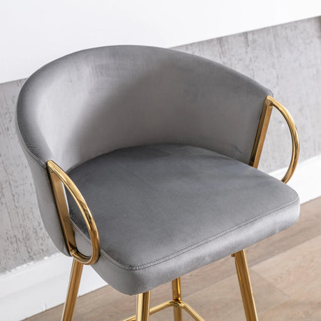 Set Of 2 Gray Velvet Fabric Bar Stools With Foam Cushion - Omega Lifestyles