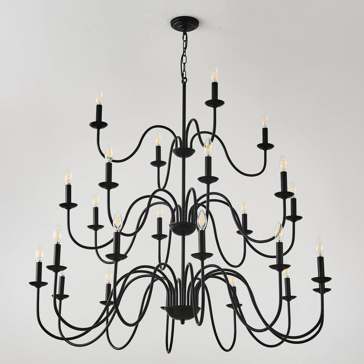 Farmhouse 24-Light Matte Black Metal Chandelier - Omega Lifestyles