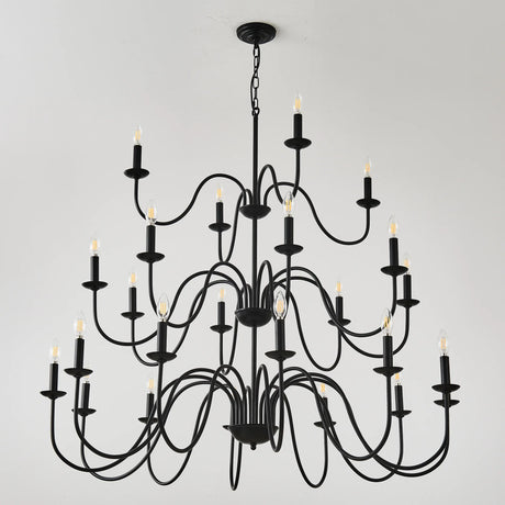 Farmhouse 24-Light Matte Black Metal Chandelier - Omega Lifestyles
