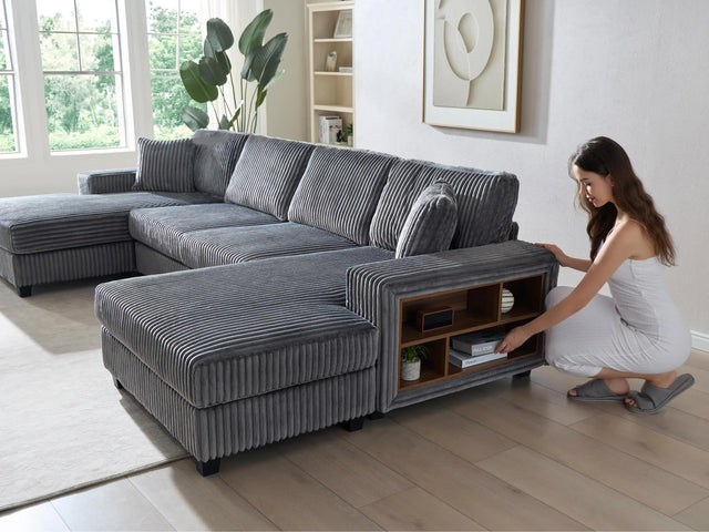 Convertible Corduroy Fabric Sleeper Sofa With Storage - Omega Lifestyles