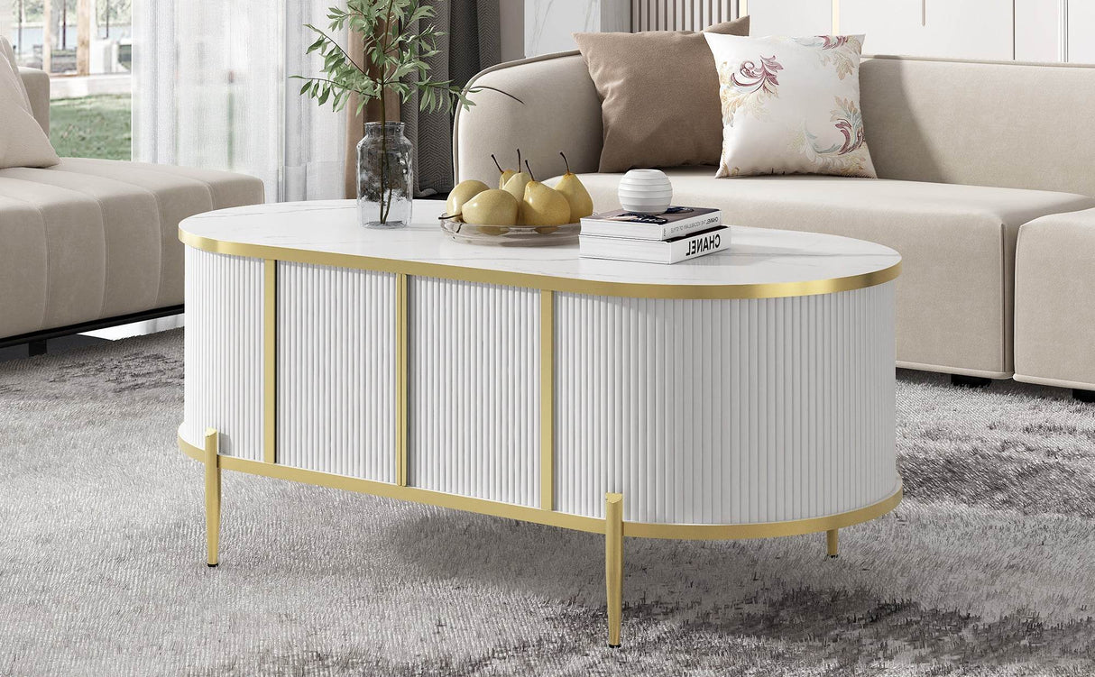 Modern Fluted MDF Coffee Table With Storage Cabinets - Omega Lifestyles