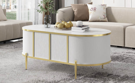 Modern Fluted MDF Coffee Table With Storage Cabinets - Omega Lifestyles