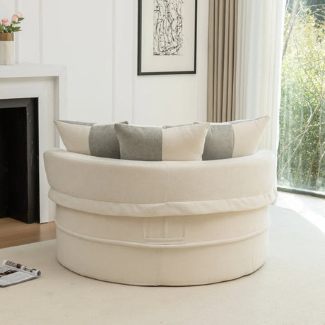 Modern Oversized Chenille Barrel Accent Chair With Ottoman - Omega Lifestyles