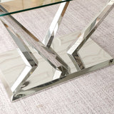Modern Glass Dining Table With Stainless Steel Base Set - Omega Lifestyles