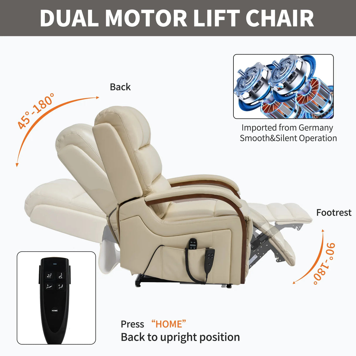 Power Beige Faux Leather Dual Motor Massage Recliner Chair - Omega Lifestyles