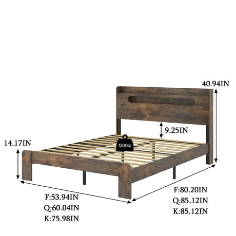 Full Wood Platform Bed Frame With Storage USB - Omega Lifestyles