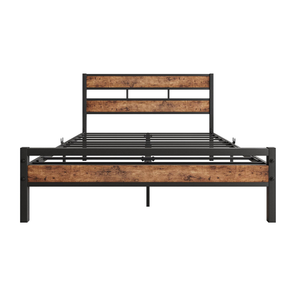 Full Full-Size Industrial Metal And Wood Platform Bed Frame - Omega Lifestyles