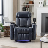 Power Swivel Blue PU Leather Recliner Chair With Tray Table - Omega Lifestyles