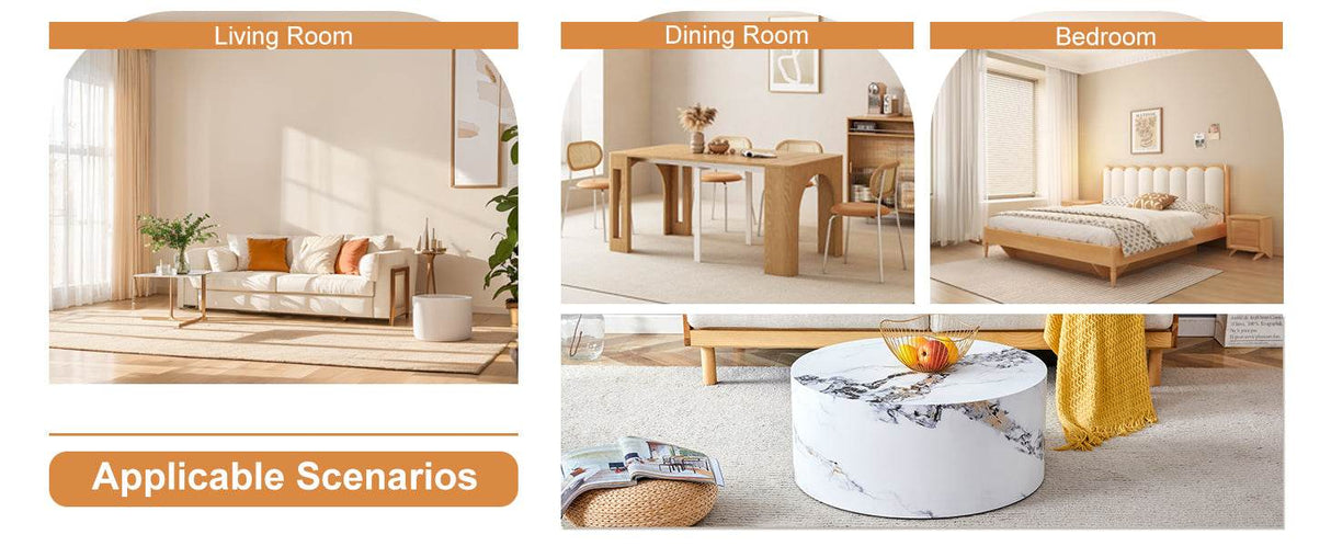 12-Inch White Patterned Cylindrical MDF Coffee Table - Omega Lifestyles