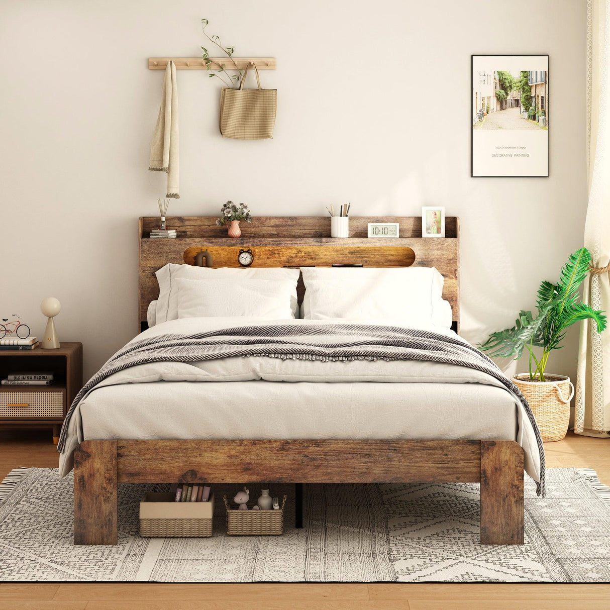 Full Wood Platform Bed Frame With Storage USB - Omega Lifestyles