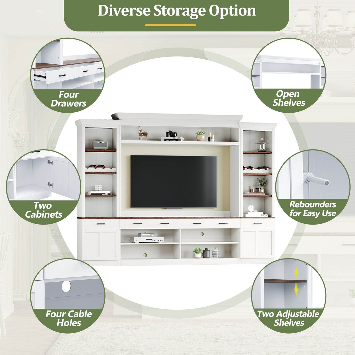 Farmhouse 4-Piece White Walnut TV Stand Set - Omega Lifestyles