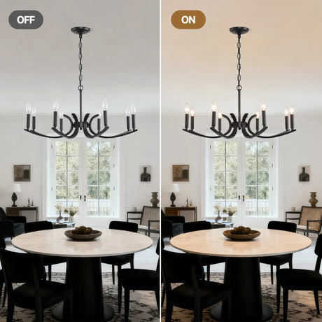 8-Light Matte Black Metal Farmhouse Chandelier Adjustable Height - Omega Lifestyles