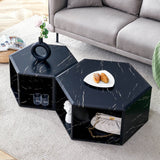 Set Of 2 Modern Minimalist Black Hexagonal Coffee Tables - Sleep Galleria