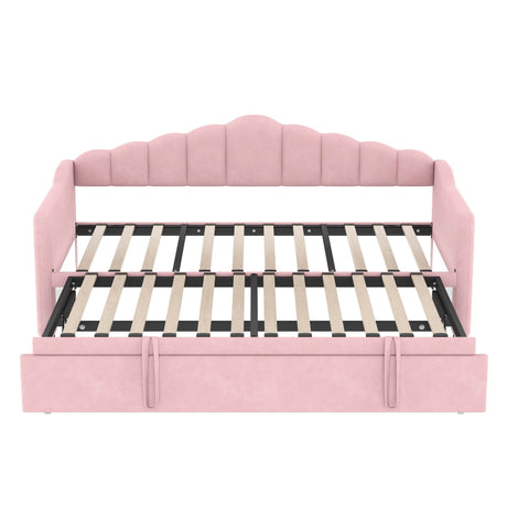 Upholstered Twin Velvet Daybed With Adjustable Trundle And Charging - Omega Lifestyles