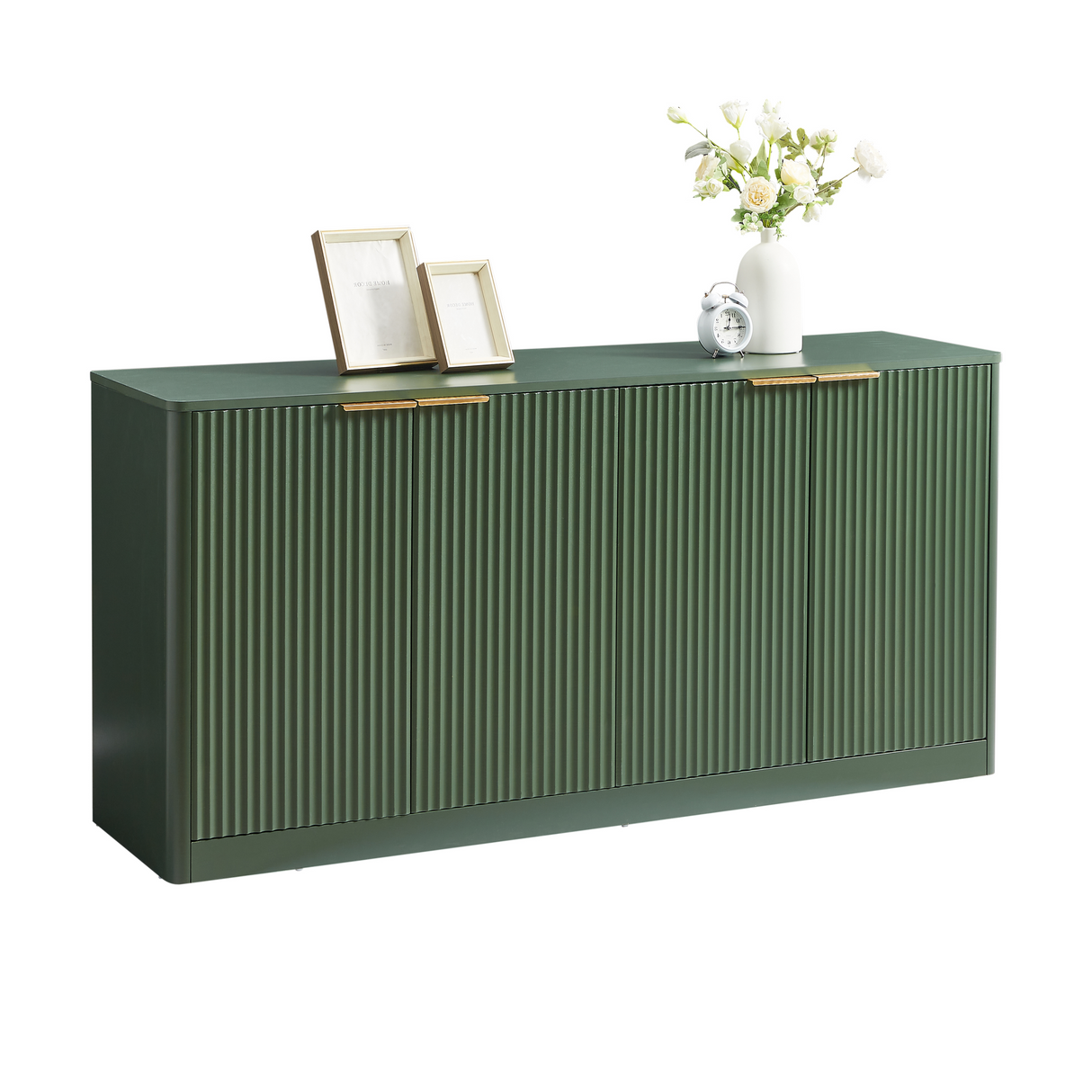 Modern Green Wavy Curved Panel Storage Sideboard Cabinet