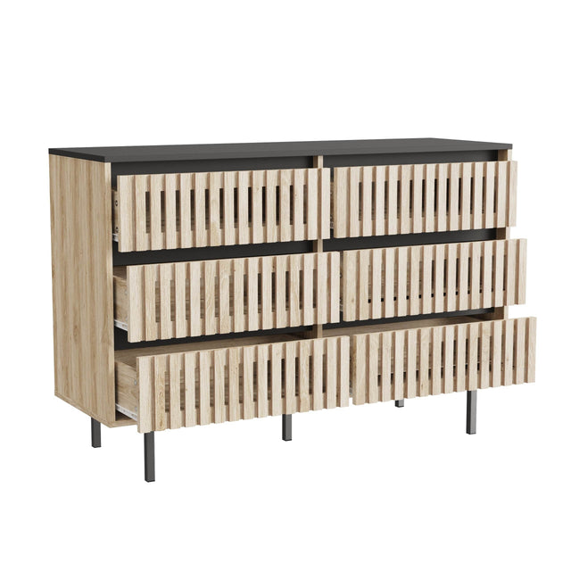 Modern Minimalist Fluted Six-Drawer Bedroom Storage Cabinet - Omega Lifestyles