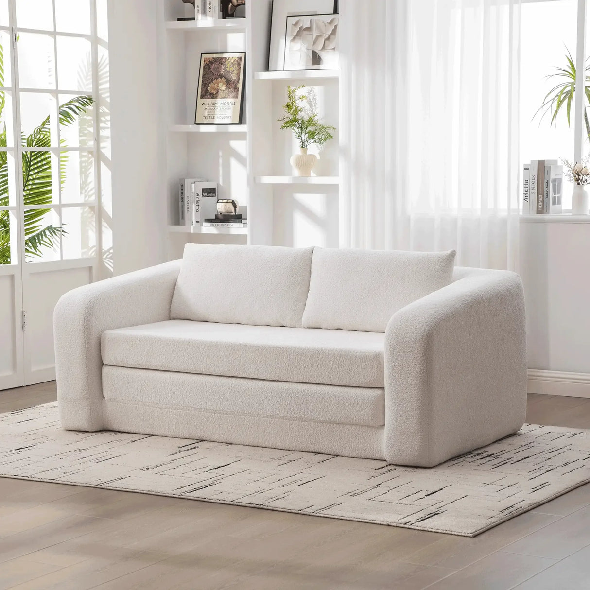 Convertible Chenille Foam Loveseat Sofa Bed With Pillows - Omega Lifestyles