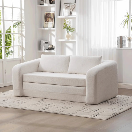Convertible Chenille Foam Loveseat Sofa Bed With Pillows - Omega Lifestyles