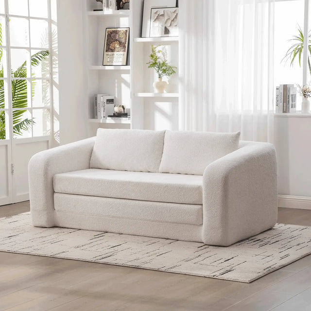 Convertible Chenille Foam Loveseat Sofa Bed With Pillows - Omega Lifestyles