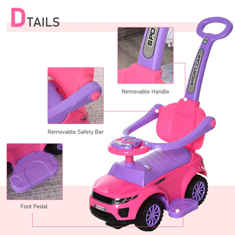 3-in-1 Toddler Ride On Push Car Stroller Toy Pink - Omega Lifestyles