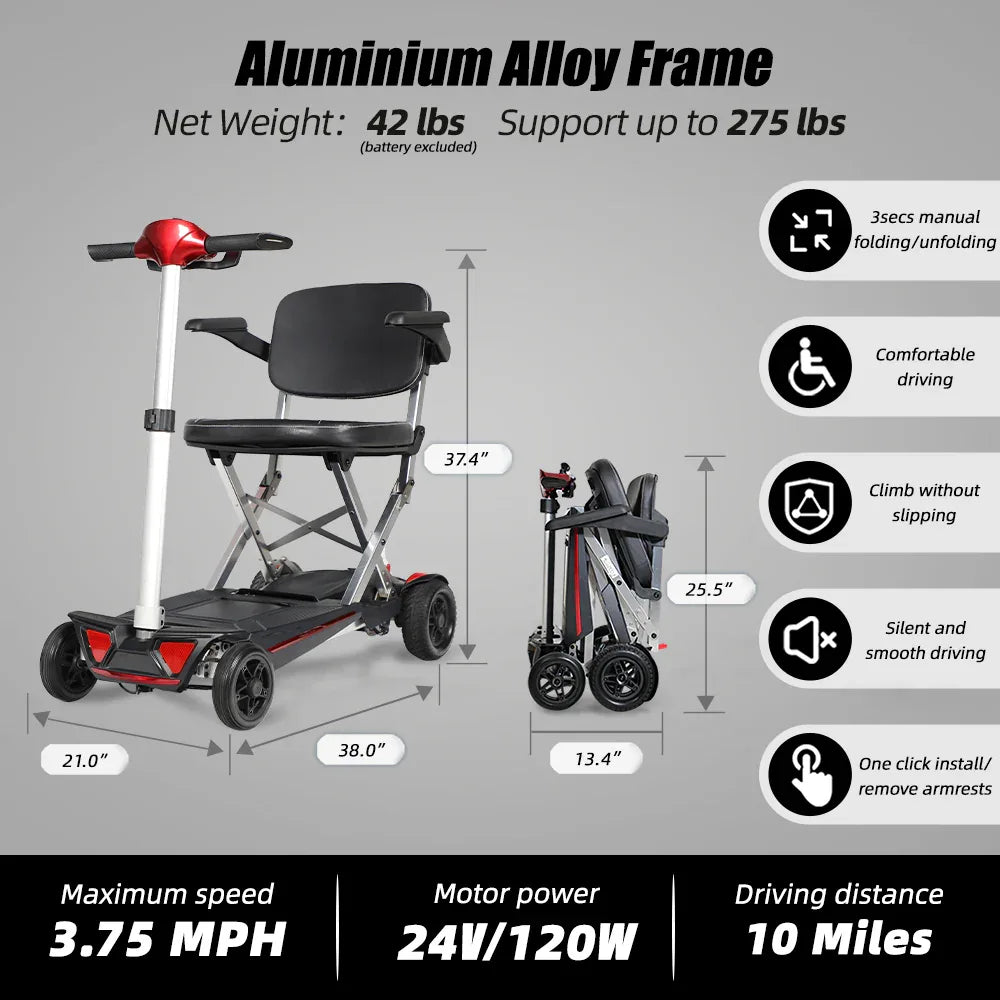Foldable Lightweight 4-Wheel Manual Mobility Scooter M2020 - Omega Lifestyles