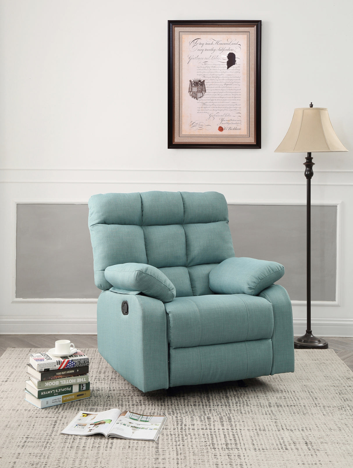 Teal Fabric Padded Armchair Recliner With Foam Cushion