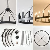 Matte Black 20-Light Farmhouse Wagon Wheel Chandelier - Omega Lifestyles