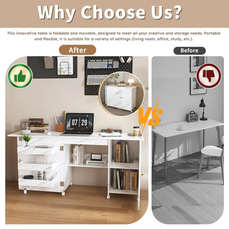 Foldable Adjustable Sewing Machine Table With Storage Cabinet - Omega Lifestyles