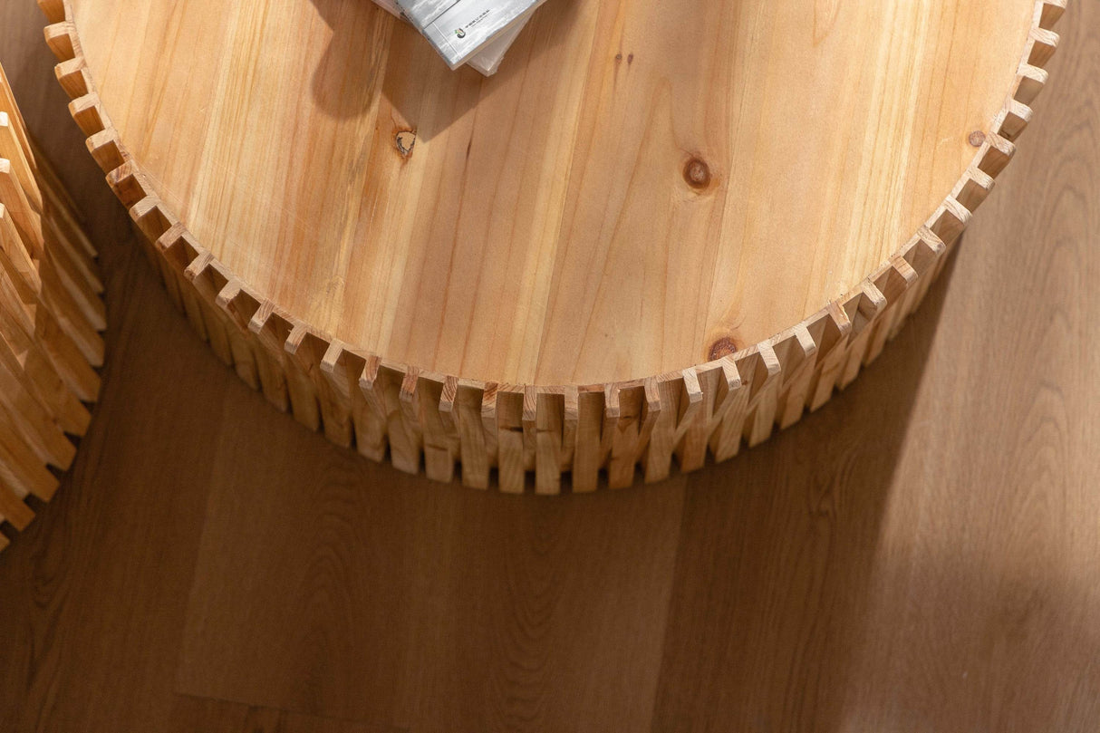 Set of 2 Natural MDF Fir Round Coffee Tables - Omega Lifestyles