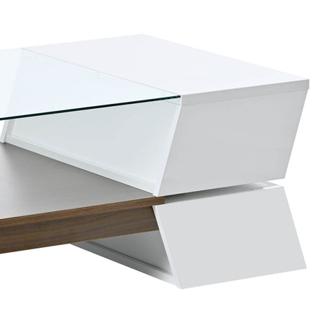 Modernist 2-Tier White Glass Top Coffee Table - Sleep Galleria