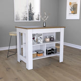 White Walnut Kitchen Island With Three Storage Shelves - Omega Lifestyles
