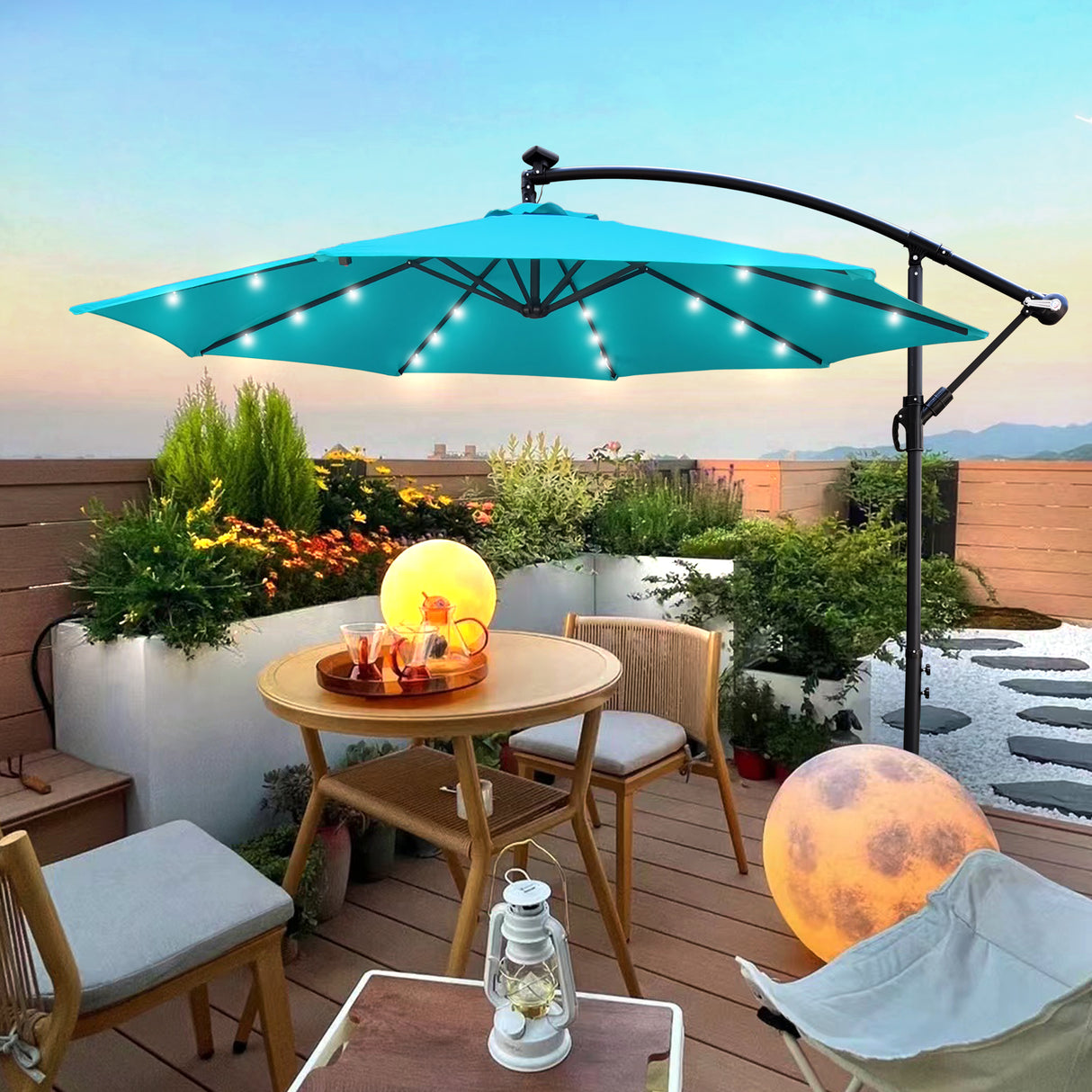 10-Foot Solar Powered LED Lighted Patio Umbrella