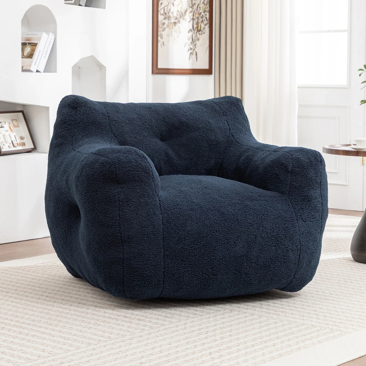 High-Density Foam Teddy Bean Bag Chair With Armrests - Omega Lifestyles