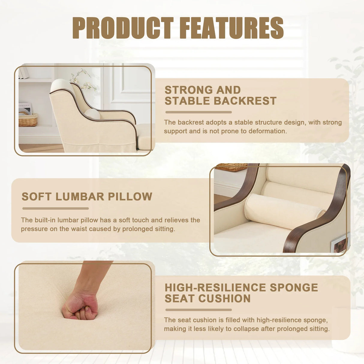 Beige Chenille Upholstered Wide Seat Lounge Chair - Omega Lifestyles