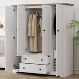 4 Door White Solid Wood MDF Wardrobe Armoire - Omega Lifestyles