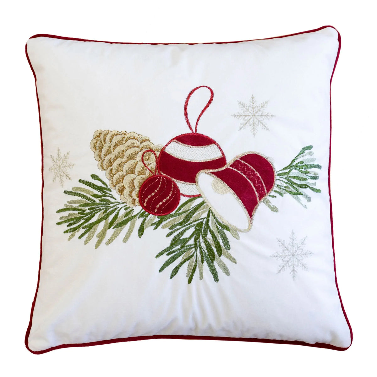 White 20x20 Embroidered Christmas Velvet Throw Pillow - Omega Lifestyles