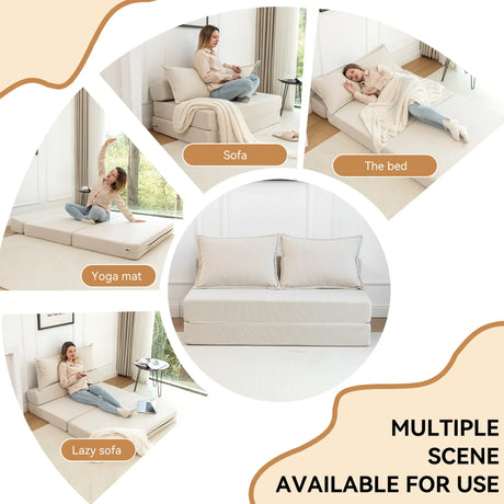 Foldable Corduroy Convertible Sofa Bed With Lumbar Pillow - Omega Lifestyles