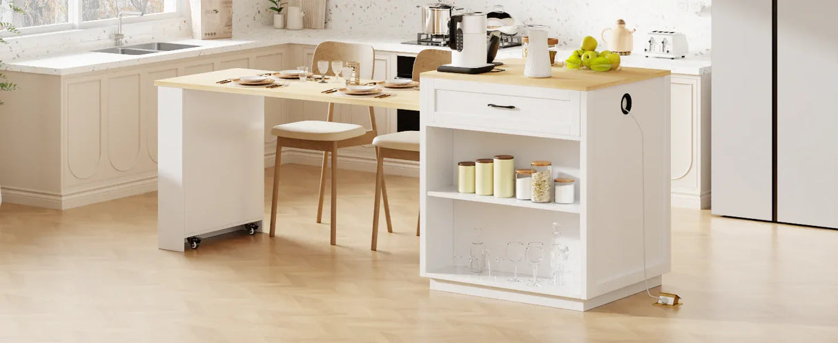 Extendable Kitchen Island With Dining Table Storage - Omega Lifestyles
